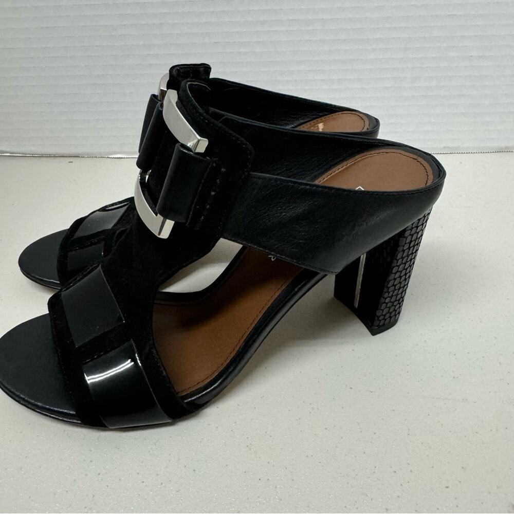 Donald J Pliner Black Leather Slip On Mule Heels Womens 7.5 Tesa Buckle Accent - Picture 6 of 11